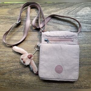 Kipling Dusky Pink Nylon Crossbody with Monkey Key Charm